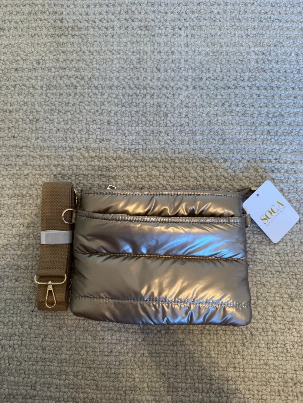 New with tags (NWT) SOCA shoulder bag, gold
